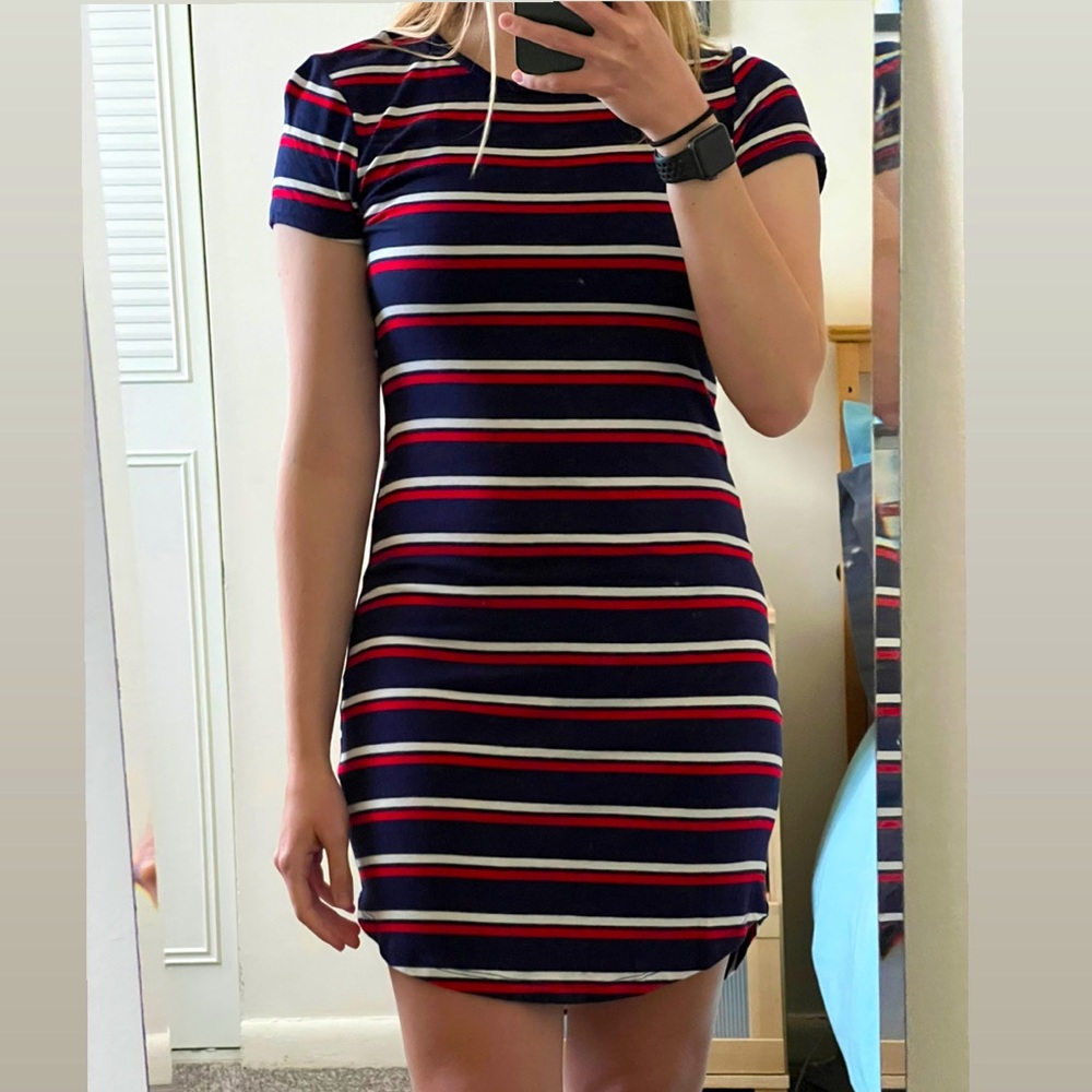 Navy & Red Striped Bodycon Dress